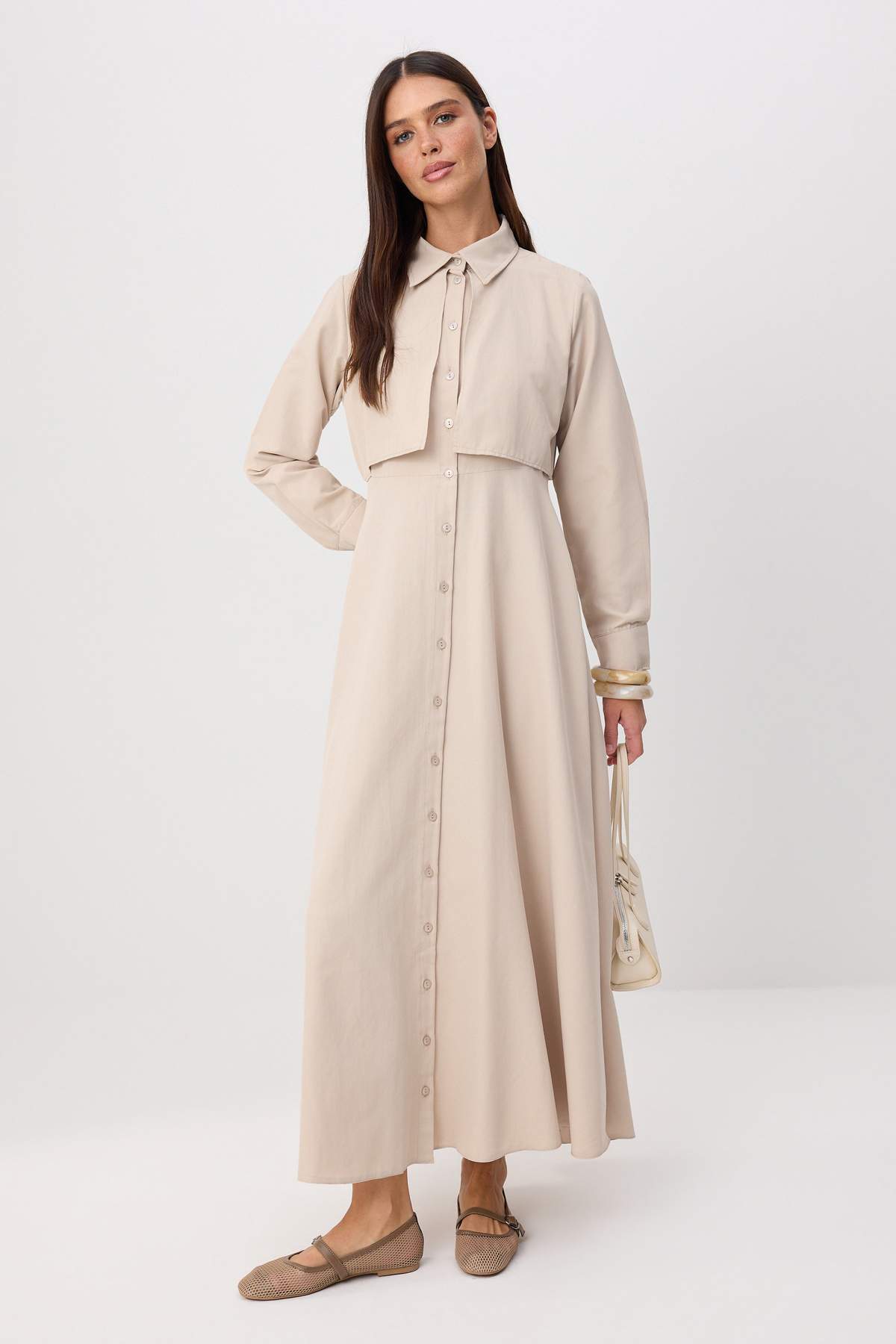 Trendyol Modest Einteiliges, aus Baumwolle gewebtes Hijab-Kleid im Stone Suit...