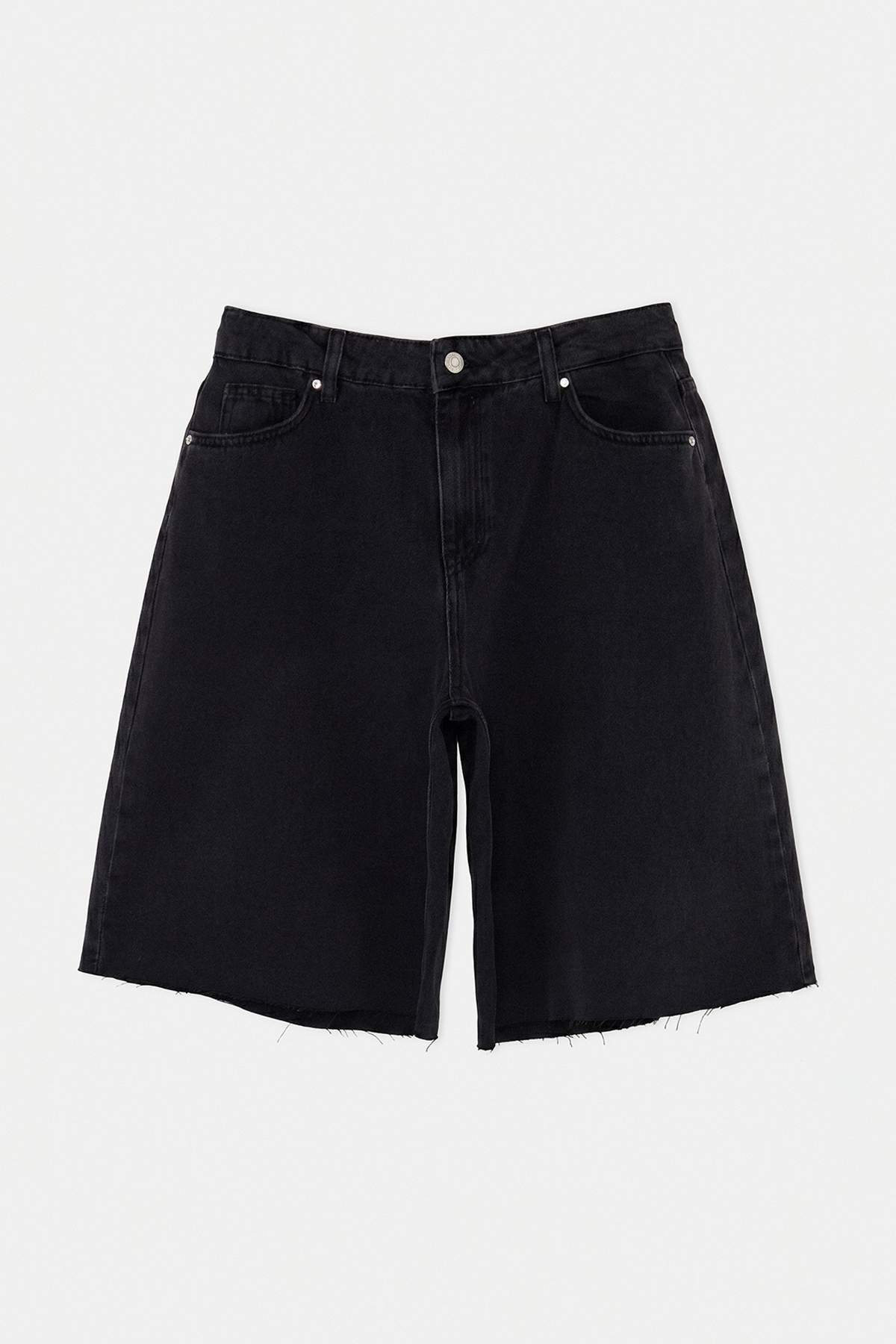 Trendyolmilla Siyah Paça Kesikli Yüksek Bel Denim Bermuda TWOSS26SR00169