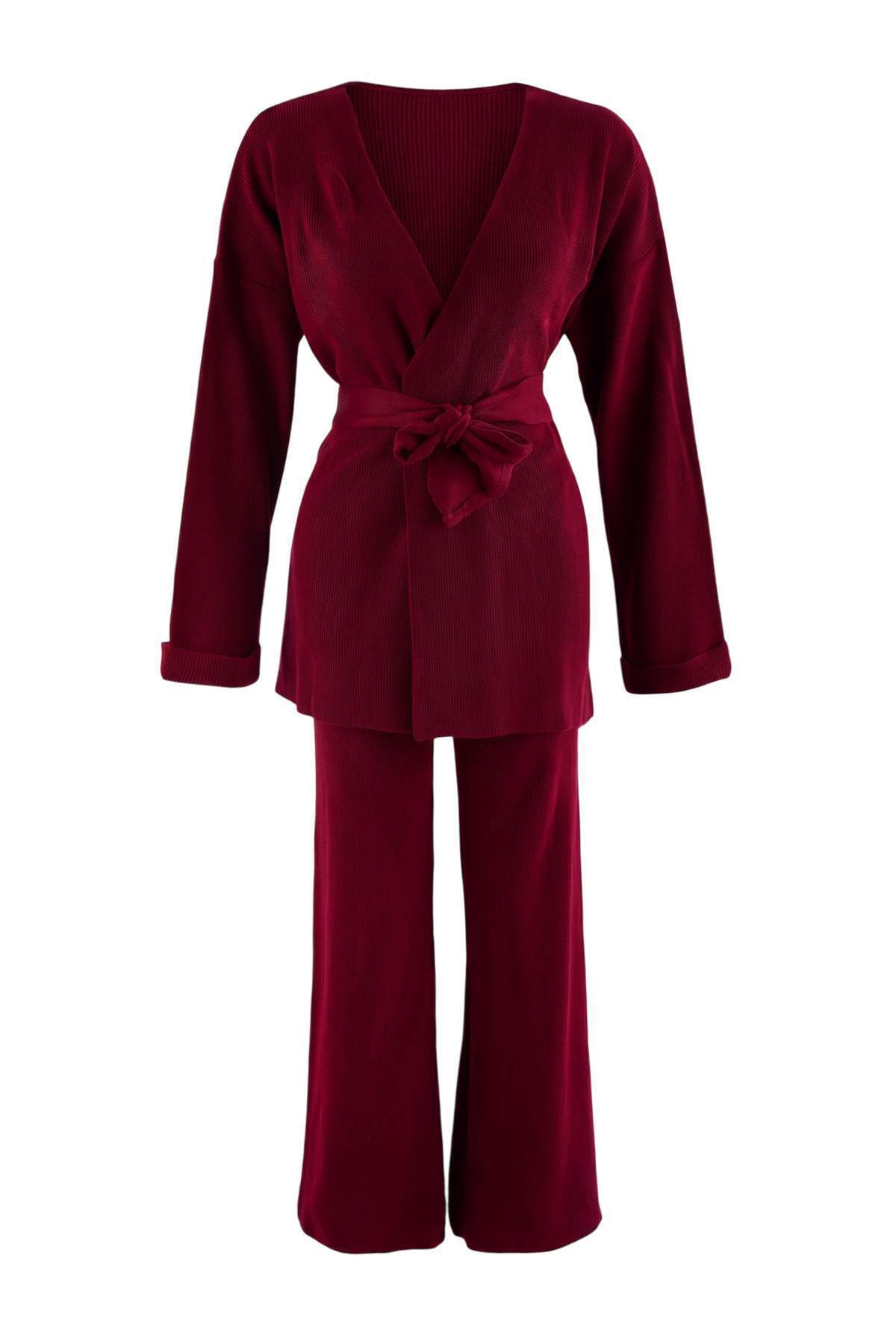 Trendyolmilla Bordo Midi Boy Triko Alt - Üst Takım TWOAW25AU00027