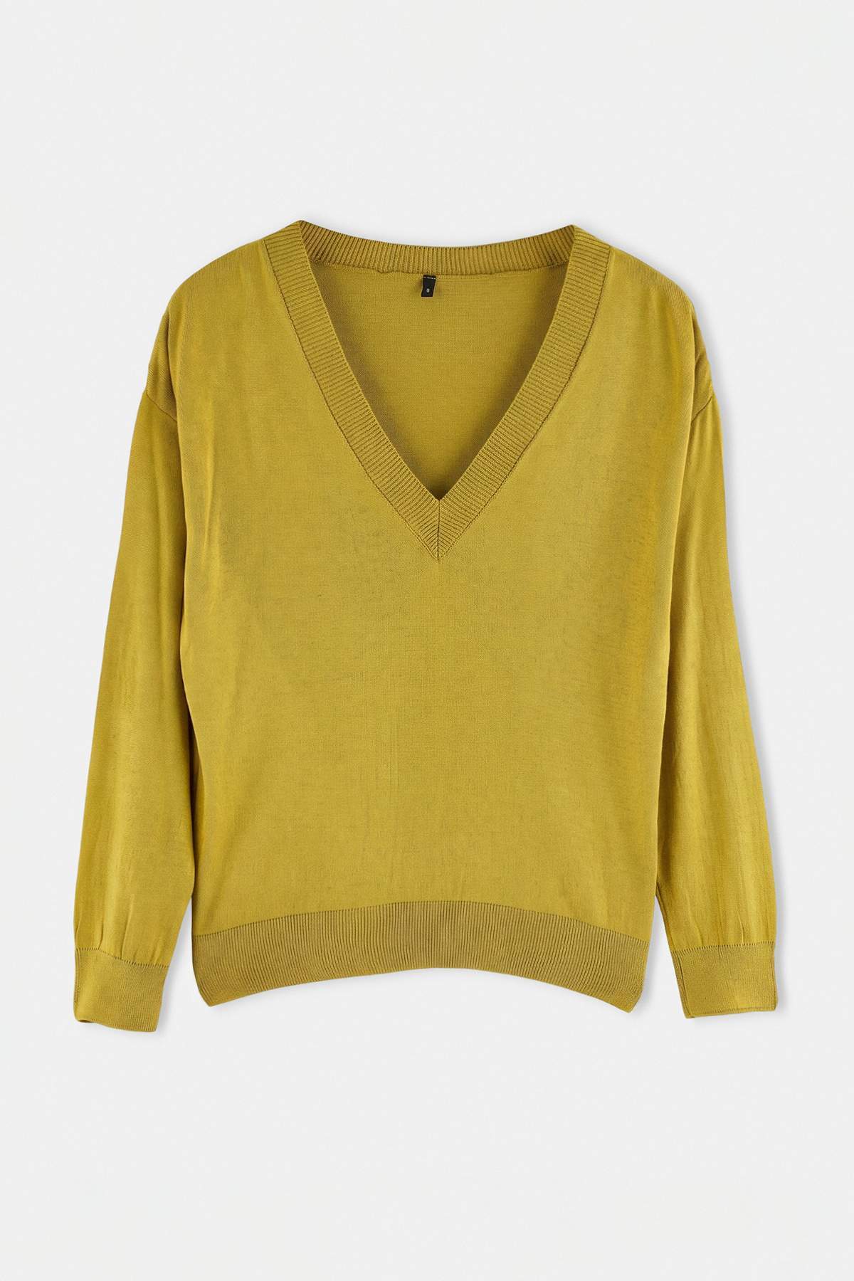 Trendyolmilla Wardrope Essenstials Yağ Yeşil Derin V Yaka Basic Triko Kazak TWOAW27KZ00121
