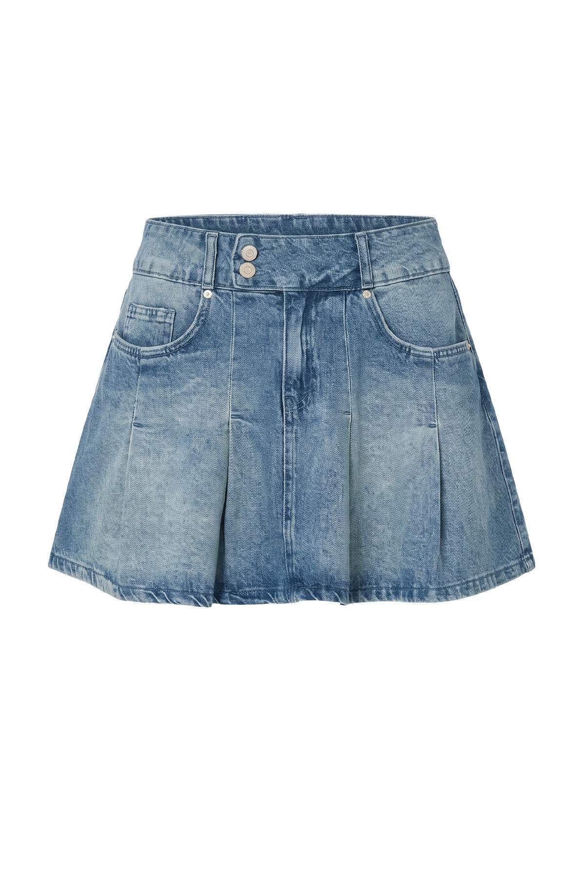 Trendyolmilla Mavi %100 Pamuk Bel Detaylı Pileli Mini Denim Etek TWOAW27ET00034