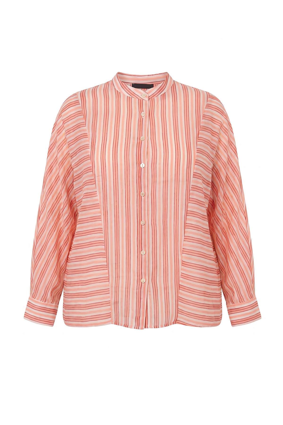 Trendyolmilla Curve Pembe-Çok Renkli Transparan Çizgili Büyük Beden Gömlek TBBAW27AX00010