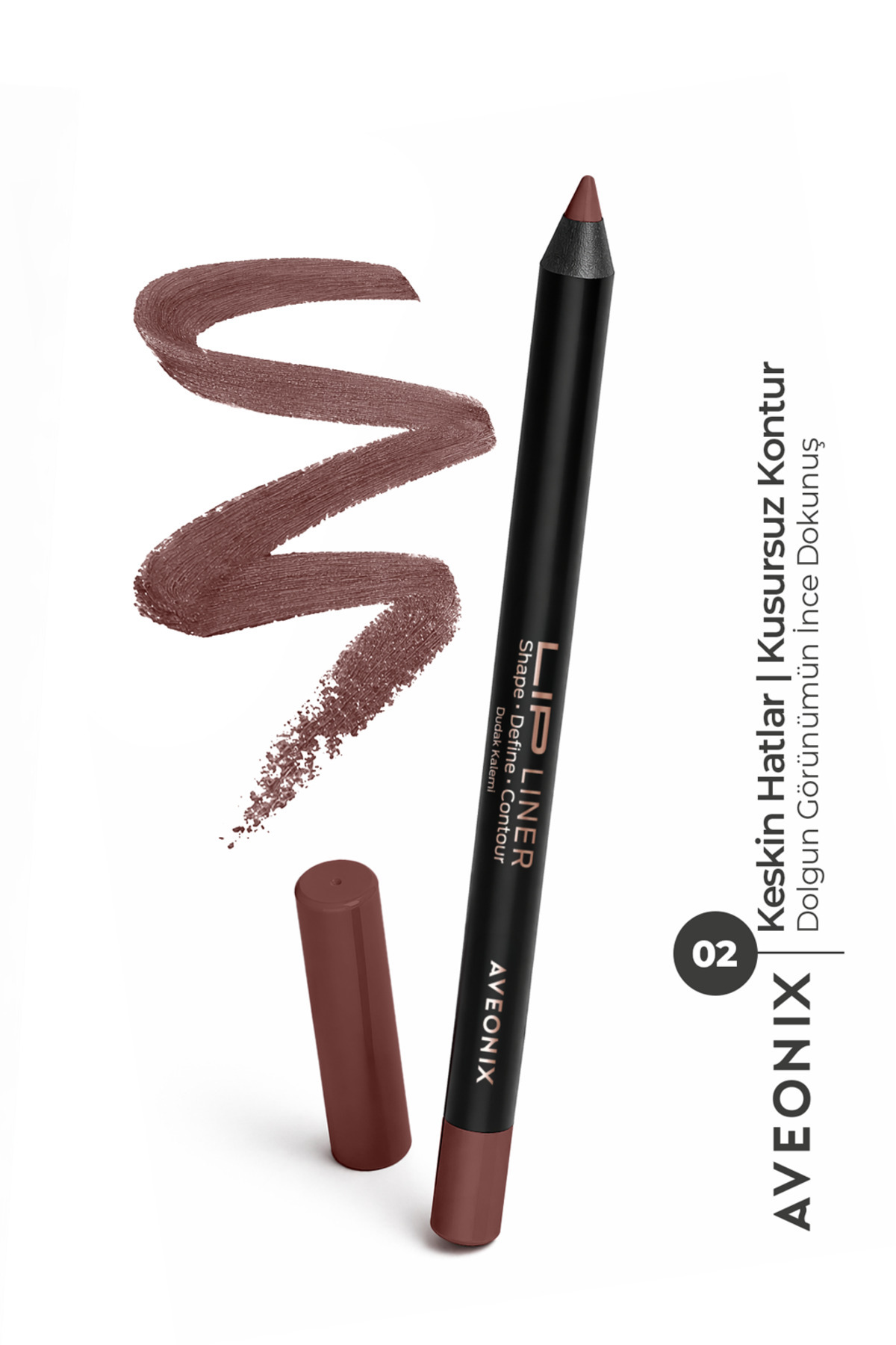 AVEONIX Lip Liner 02 İpeksi Dokulu Kolay Uygulanan Net ve Pürüzsüz Çizgi Dudak Kalemi - Fiyatı, Yorumları