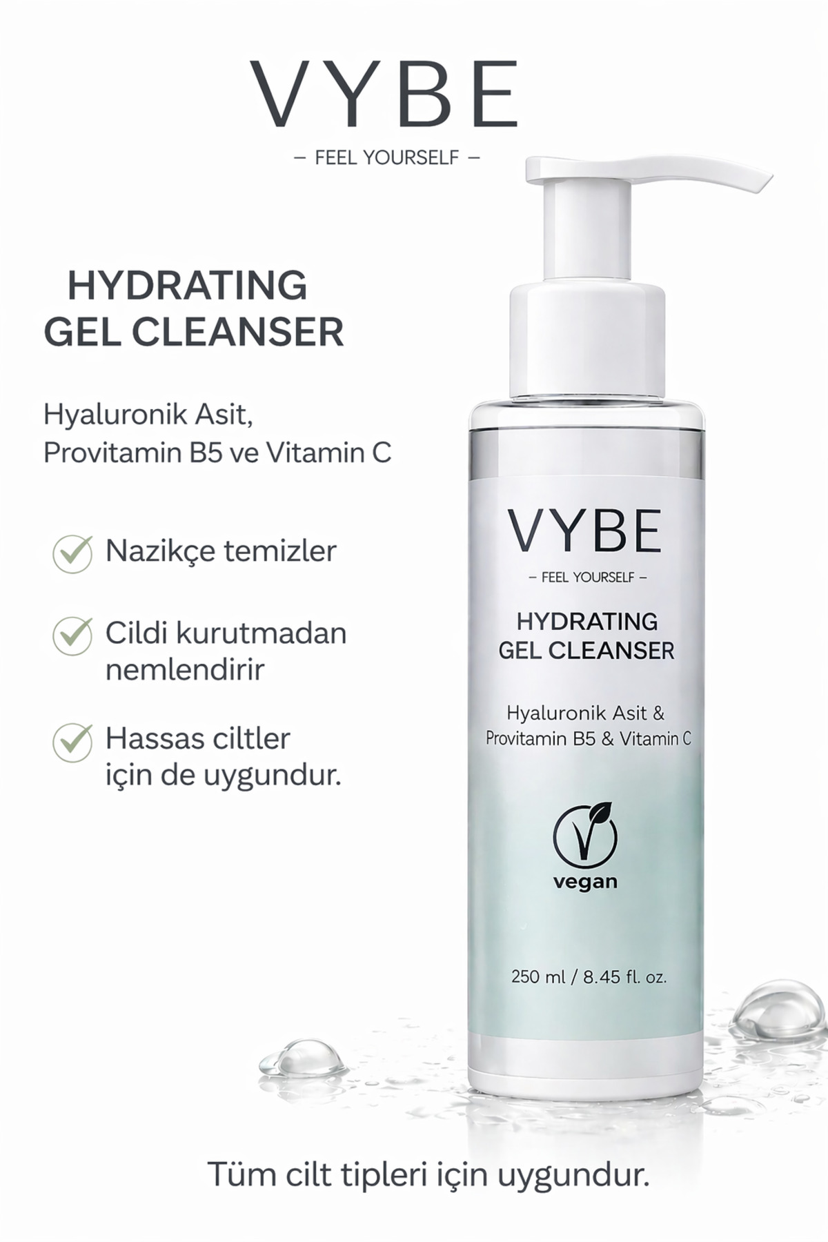 Yüz Temizleme Jeli 250 ml ve Yüz Toniği 200 ml ( 2'li Set) - Tüm cilt tipleri için — VYBE05 — تصویر 2 از 4