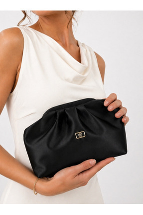 mossi Kadın Siyah Saten Suni Deri Askılı Clutch Günlük Ve Abiye Çanta