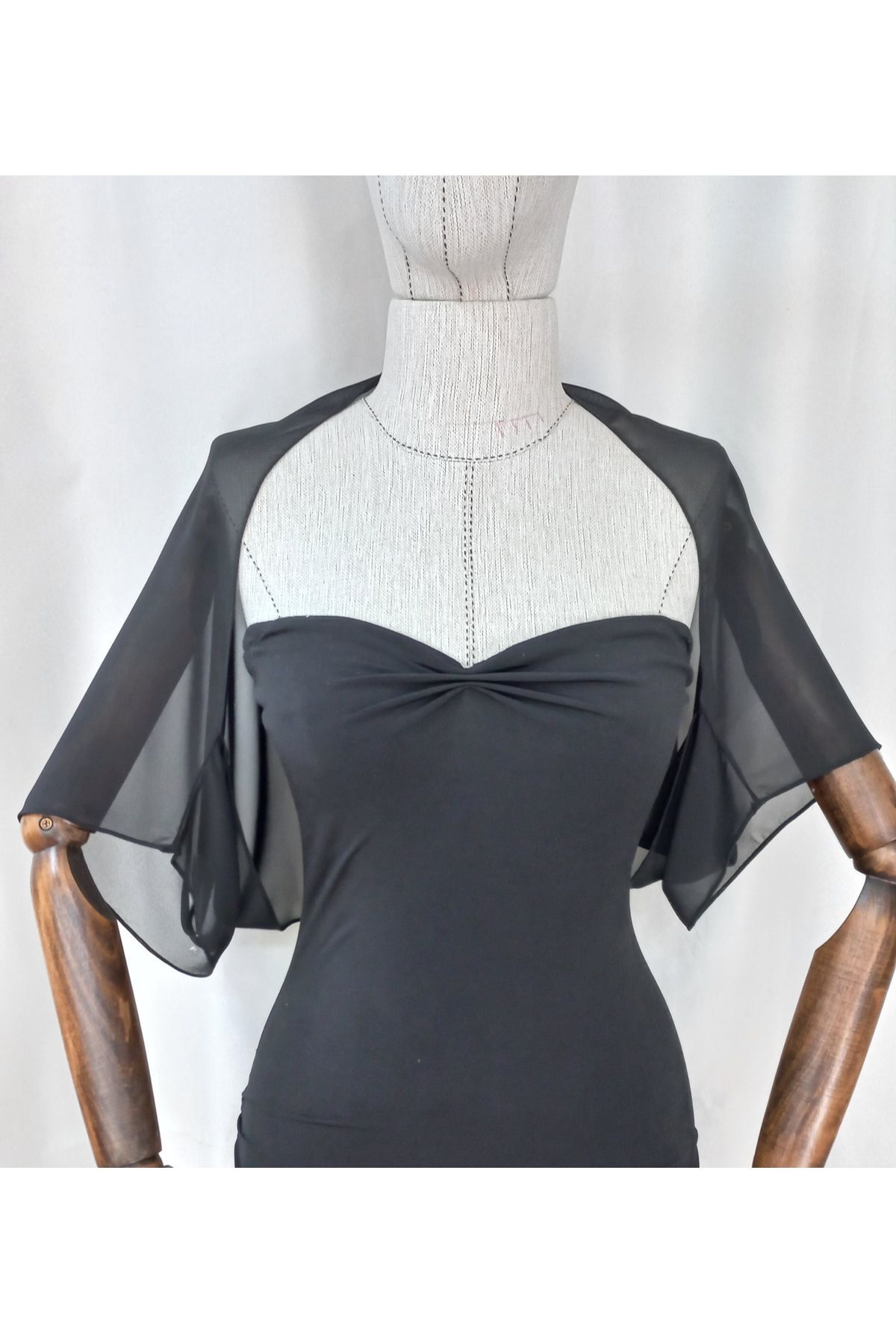 es moda shop Ariane şifon kısa kollu şal siyah görsel 6