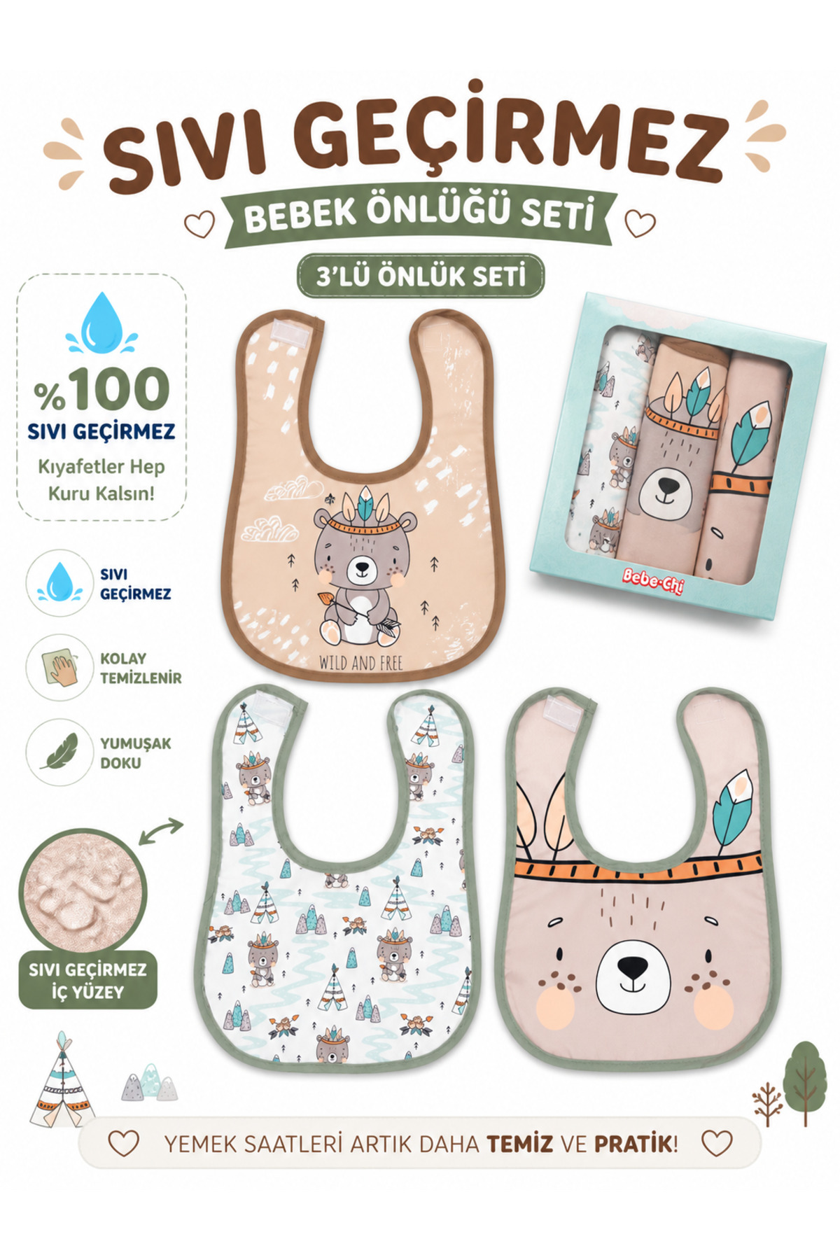 3-Piece Baby Bib / Special Box /Liquid-Proof Washable