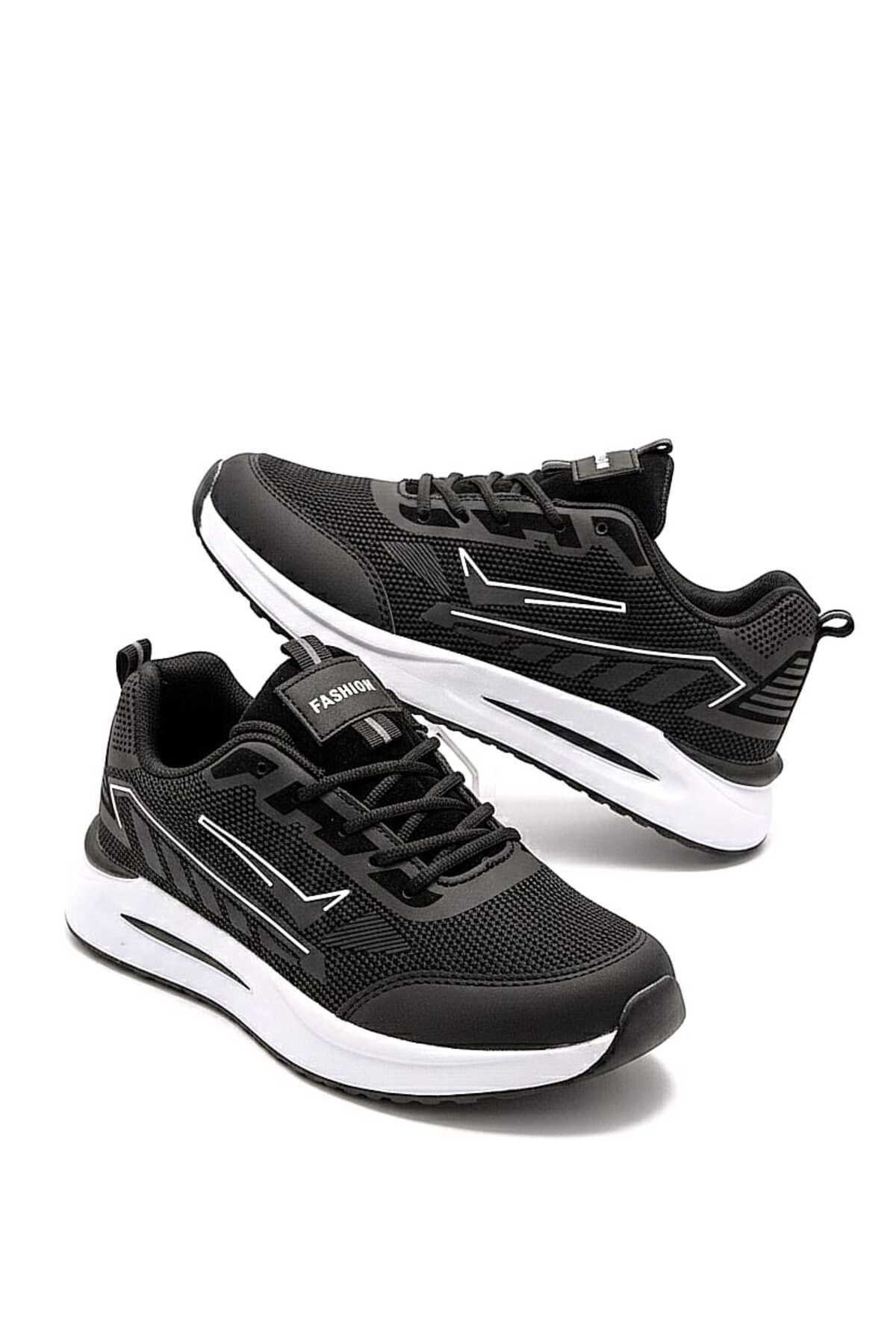 McDark Kadın Siyah Beyaz Trenj Bağcıklı Ortopedi Sneaker Ayakkabı görsel 4
