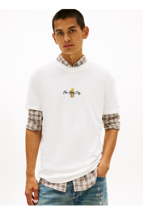 Tommy Jeans Ekru Erkek Regular Fit Baskılı T-Shirt DM0DM22532YBL Ekru T-Shirt