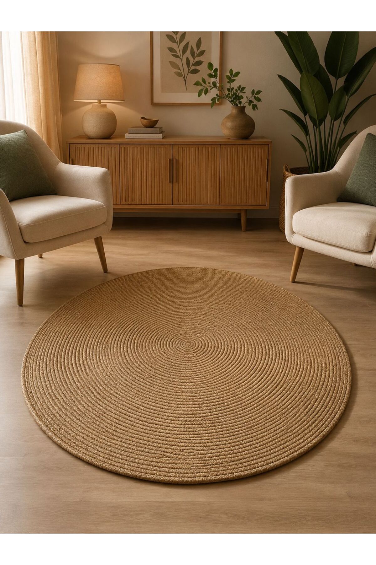 jute Wicker Look Patterned Modern Handmade Circle Carpet Rug