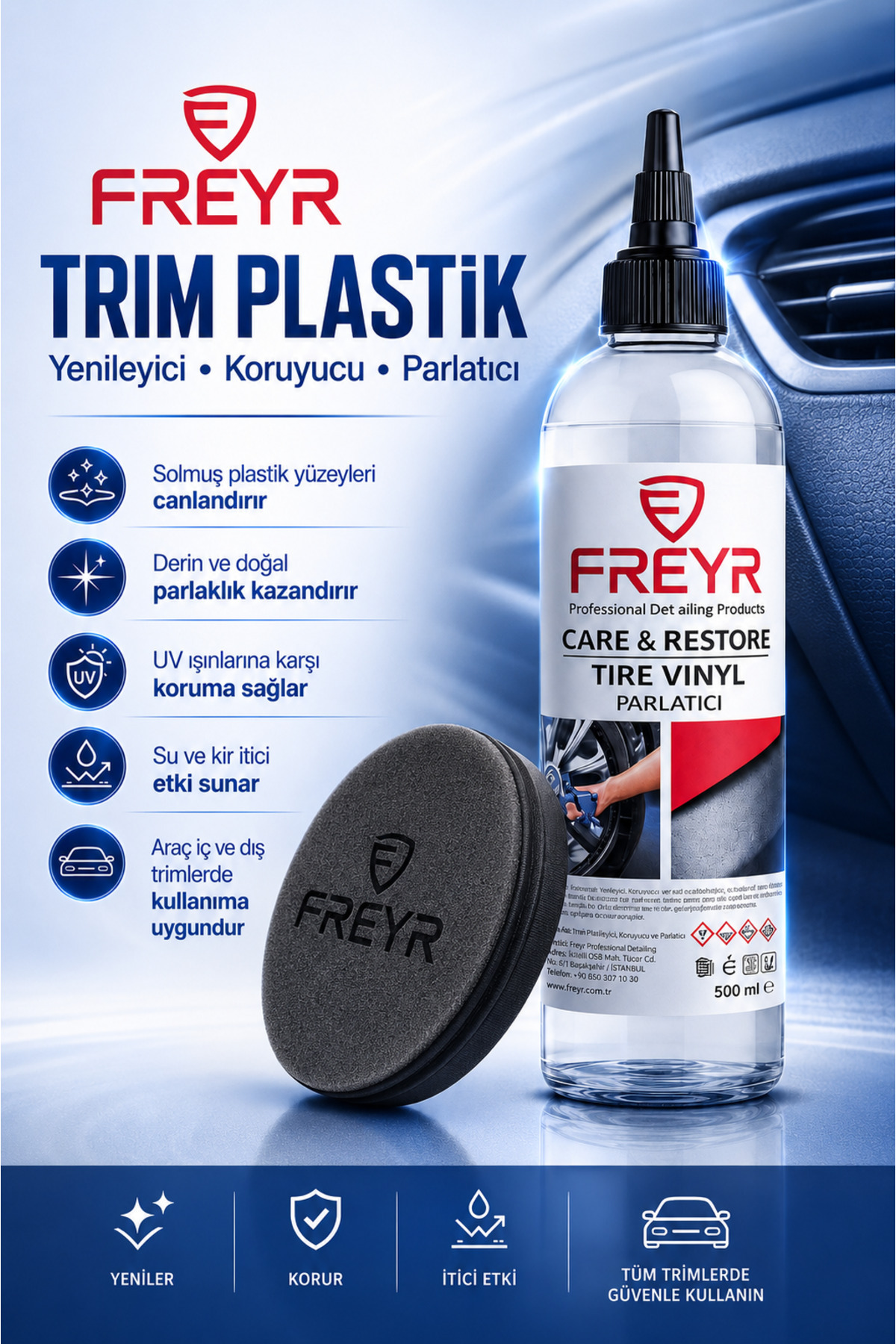 FREYR 400 ml Araç İç Dış Plastik Aksam Yenileyici,Parlatıcı