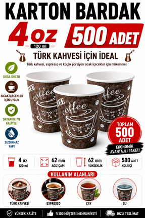 Enjoy Party Store 4 Oz Karton Bardak 500 Adet Küçük Boy (TÜRK KAHVESİ,ESPRESS...