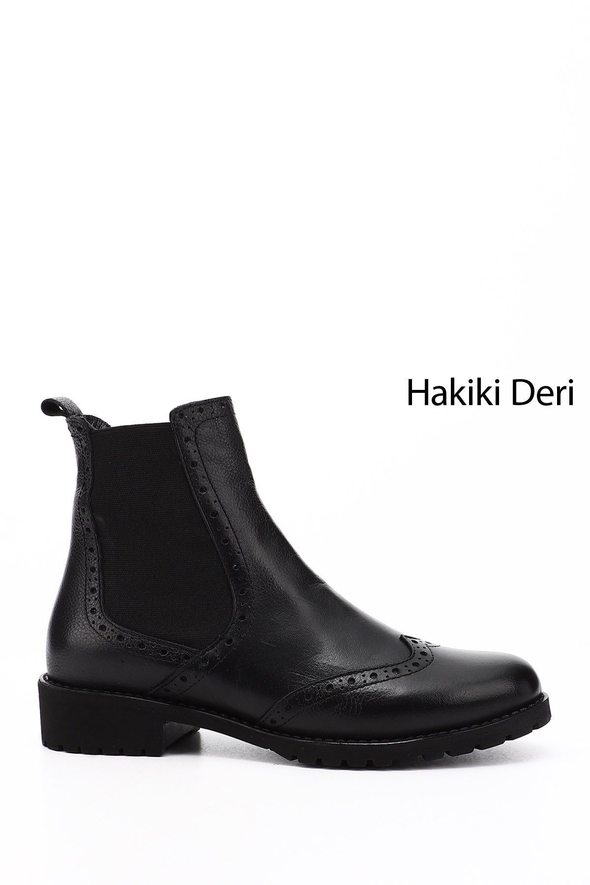 Women's Black Flotation Rubber Sole Genuine Leather Chelsea Boots