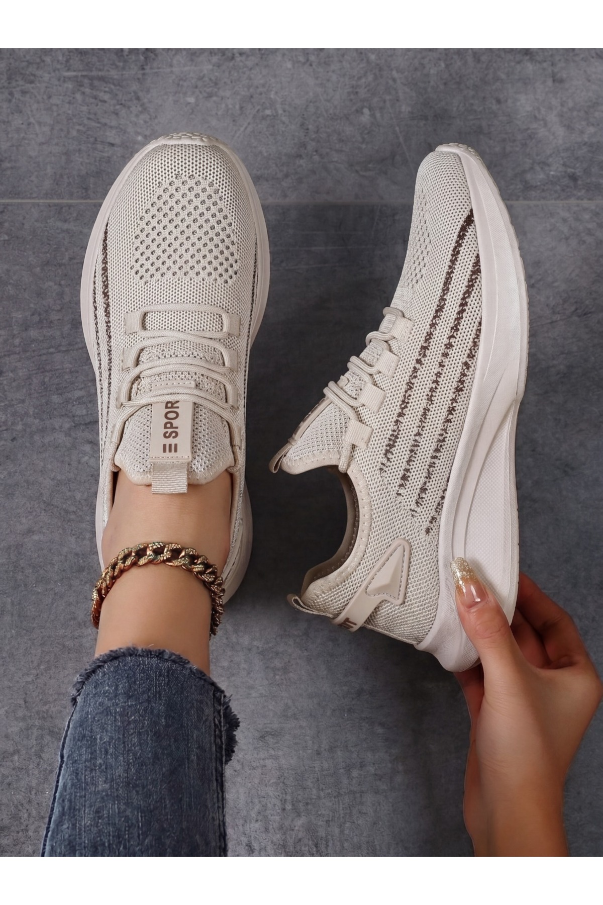 E SPORT Bej Unisex Hafif Triko Sneaker Ortopedik Ayakkabı-015