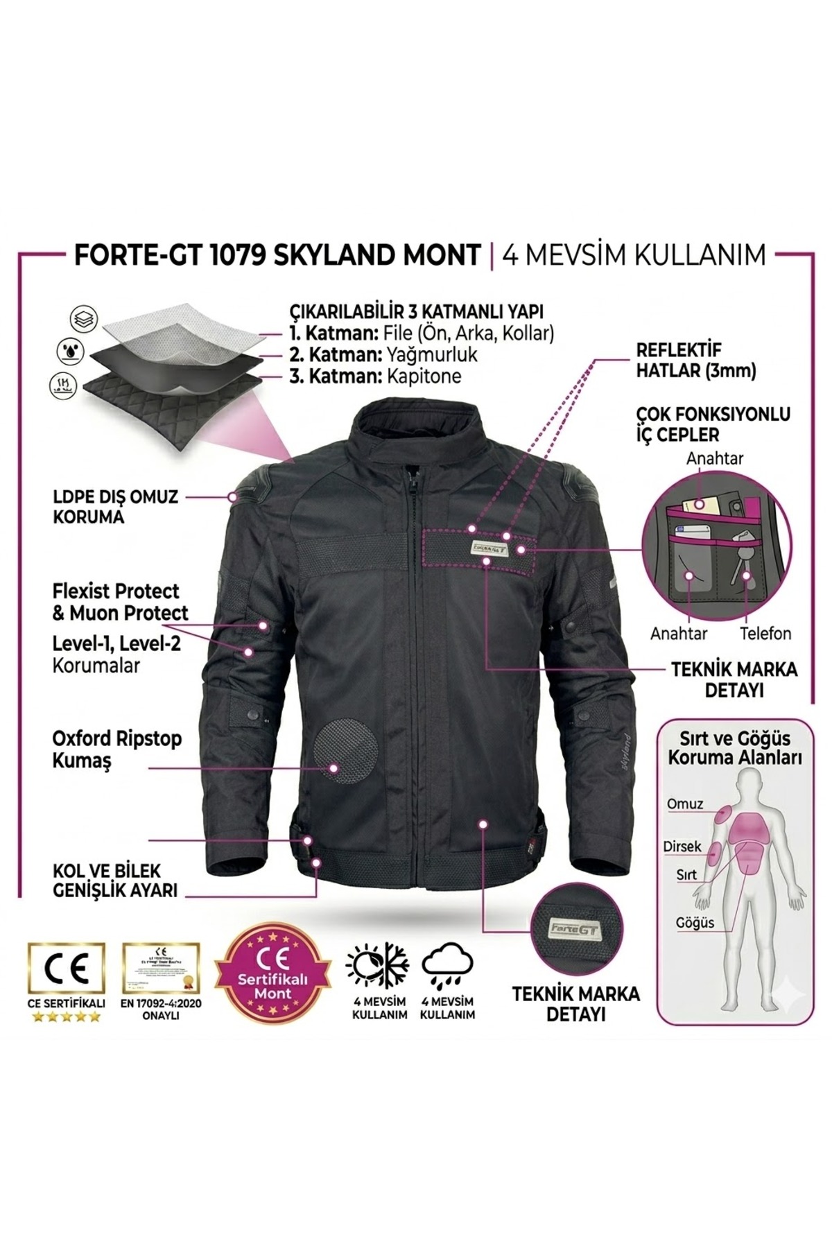Forte Gt 2001079 SKYLAND - 4 Mevsim Motosiklet Mont - Fiyatı