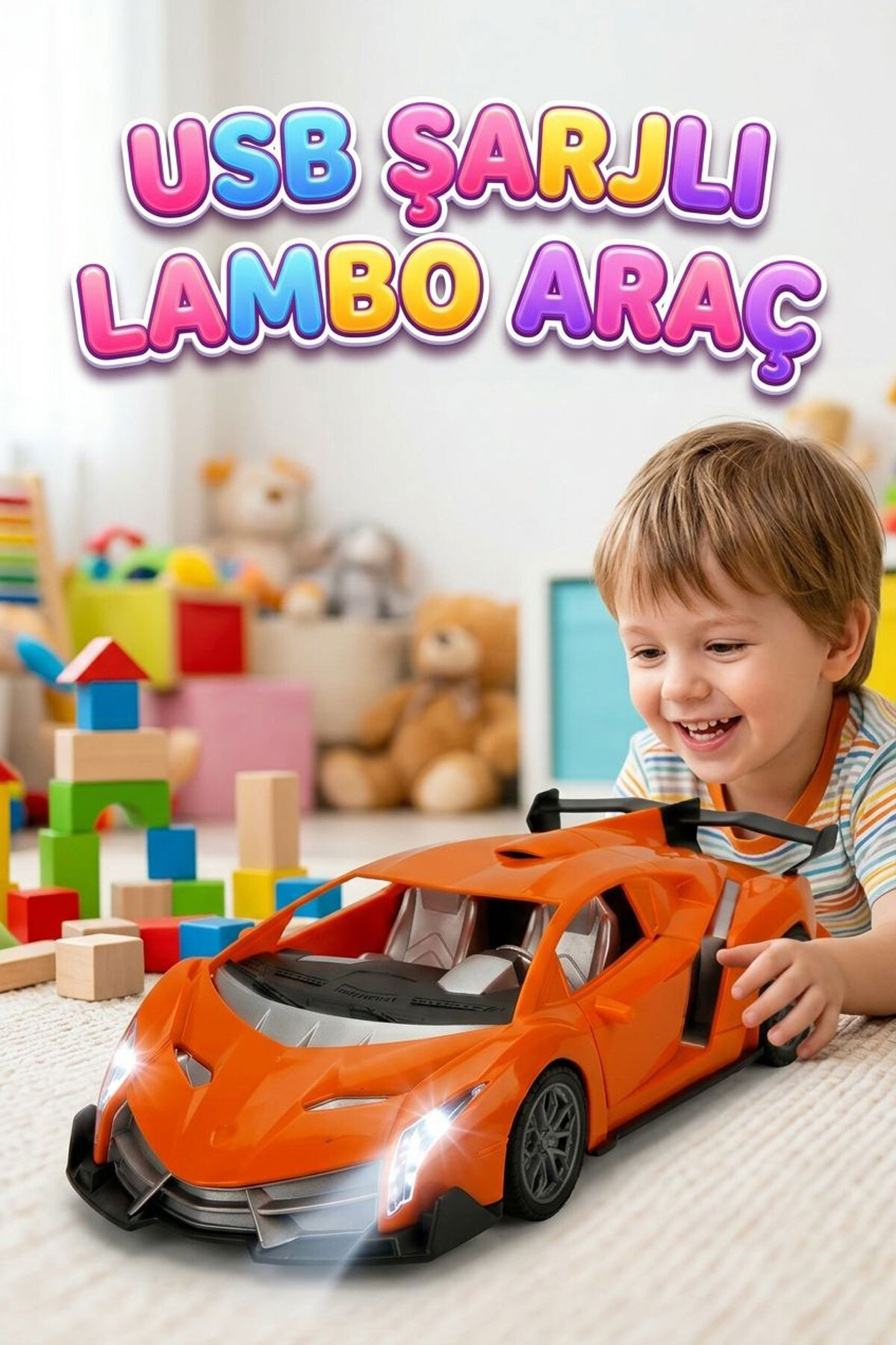 Tıfıl Toys 1:18 Ölçek USB Şarjlı Işıklı Fonksiyonel Turuncu Lambo