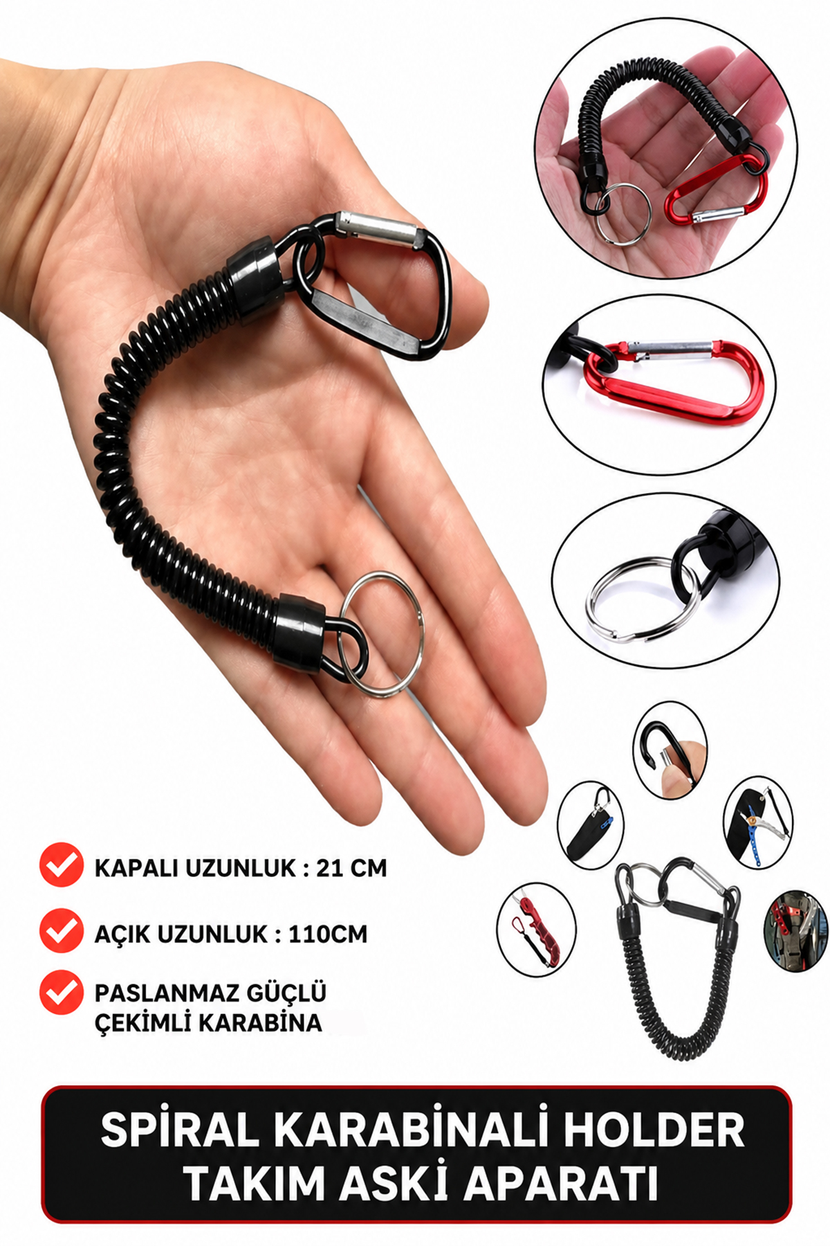 POWEREX Spiral Karabinalı Holder Takım Askı Aparatı Karışık Renk