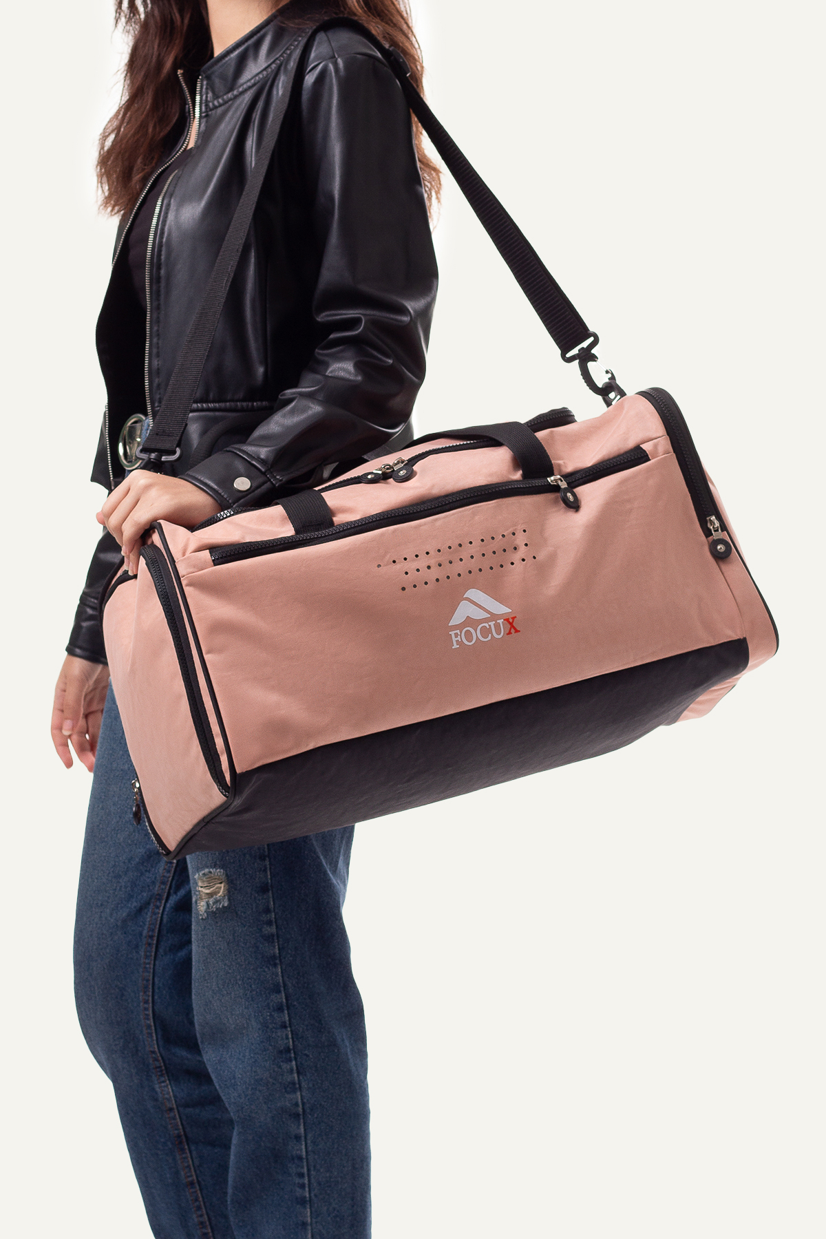 FOCUX Nil-08 SPOR ÇANTASI SEYAHAT ÇANTASI EL VALİZİ GYM SPOR SALONU AYAKKABI BÖLMELİ PUDRA görsel 7
