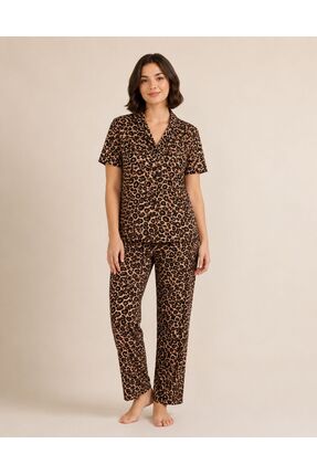 GAMDELLE MODA Kadın Leopar Desenli Pijama Takım