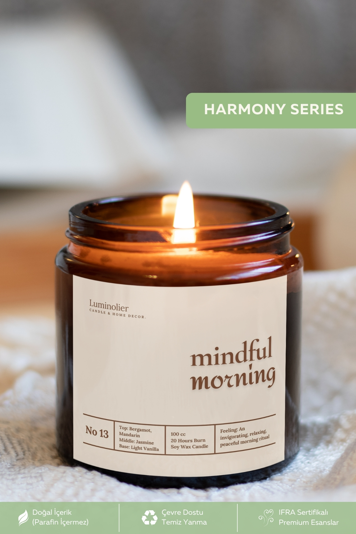 Bergamot, Tangerine & Jasmine Scented Natural Soy Candle – 100cc Amber Glass Jar, Spacious & Floral Atmosphere