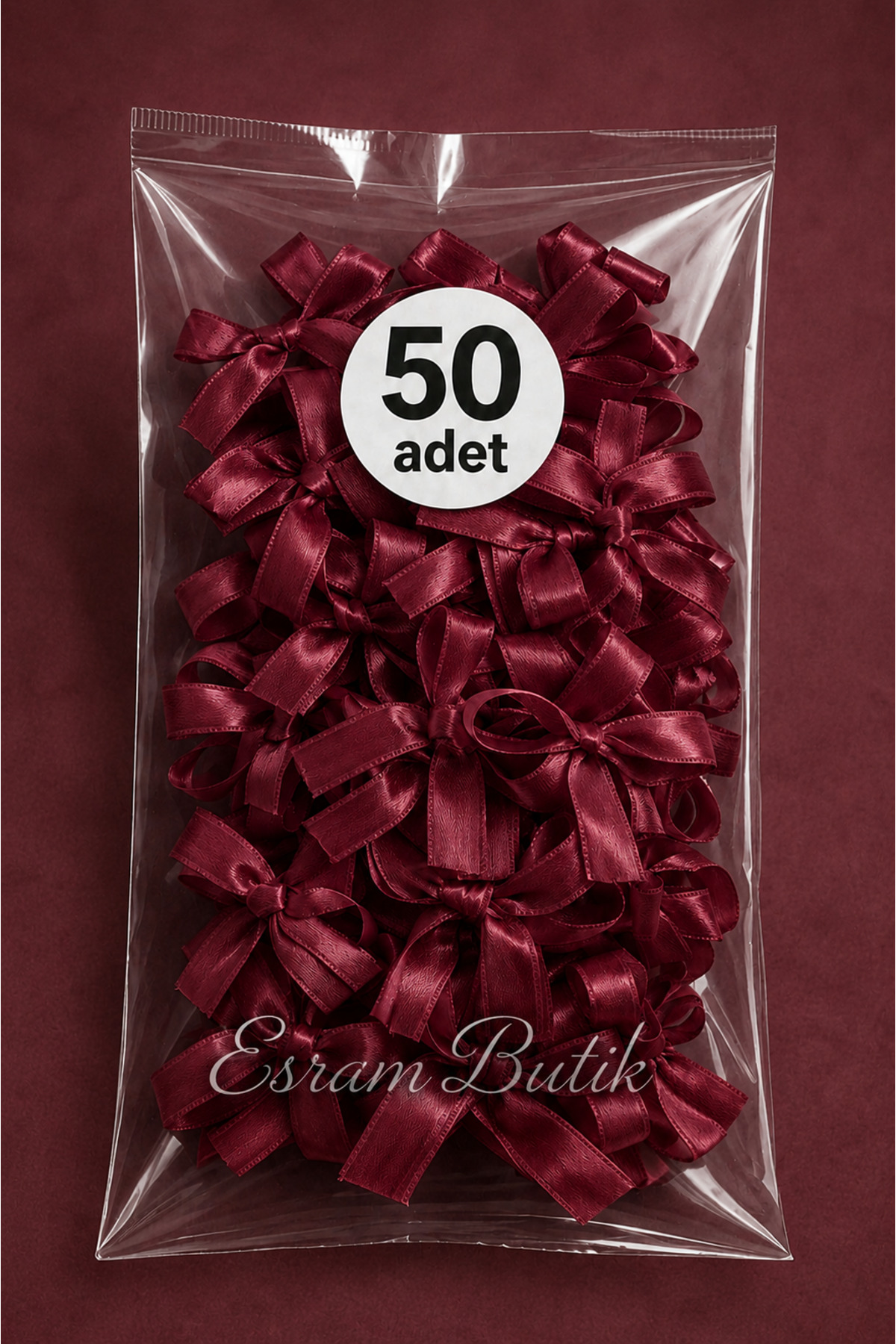 Burgundy Bow Satin Ribbon 10 mm - Wedding Candy , Gift and Balloon Decoration 50 Pieces