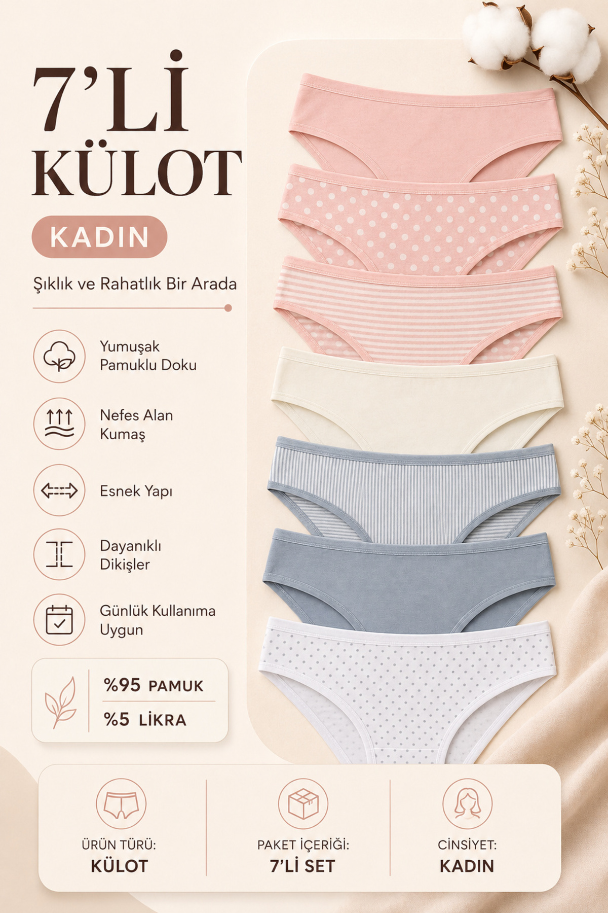 Women's Panties 7-Pack Lycra Cotton Printed