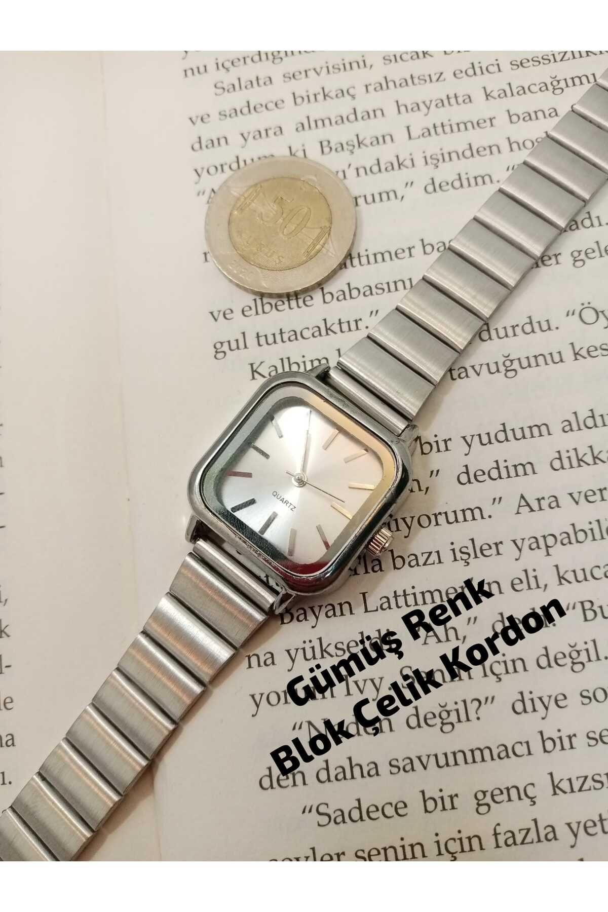 Vintage Design , SILVER COLOR STEEL BLOCK Strap, Square Model Silver Color Dial , Women's Wrist Watch