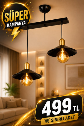 Venon Süper Modernika 2'li Sarkıt Kasa Siyah Sarı Patine Avize Sarkıt Salon O...