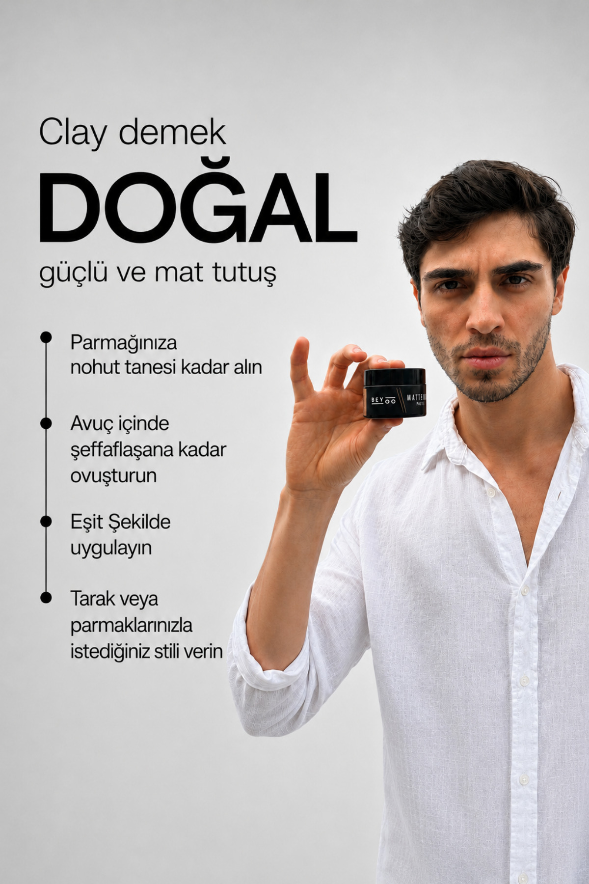 Matte Clay Paste – Mat Bitiş Orta Tutuş Erkek Saç Şekillendirici Wax 50 ml — BY-CLAY50 — تصویر 6 از 9