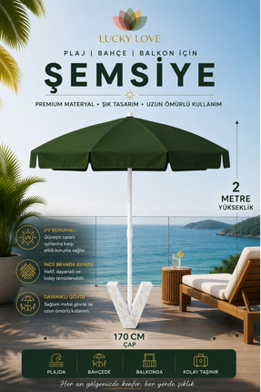 Lucky Love Plaj Bahçe Balkon İçin Şemsiye İnce Branda Kumaş - 2 Metre Yüksekl...