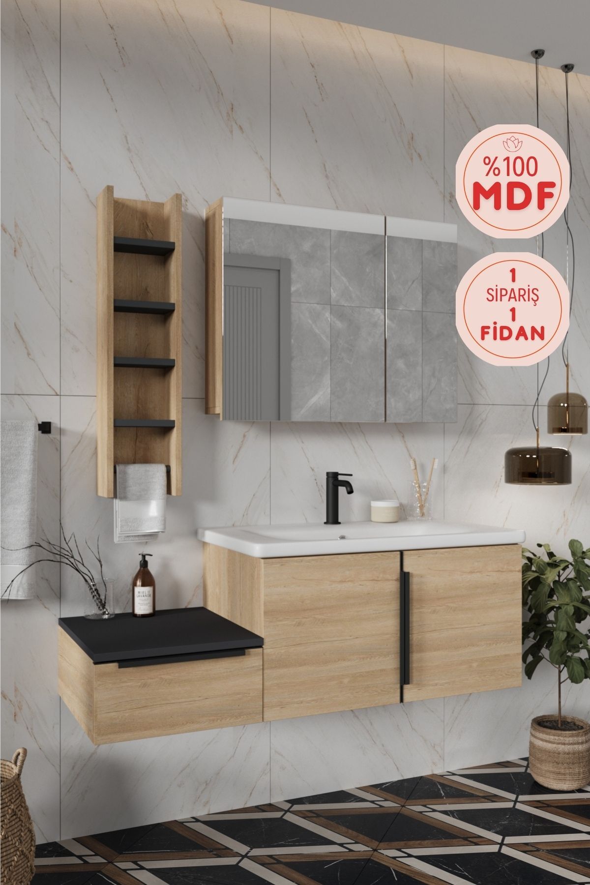 Bathroom Oleander 120 Cm Bathroom Cabinet with Disassembled Sink Mirrored Top Cabinet Towel Holder