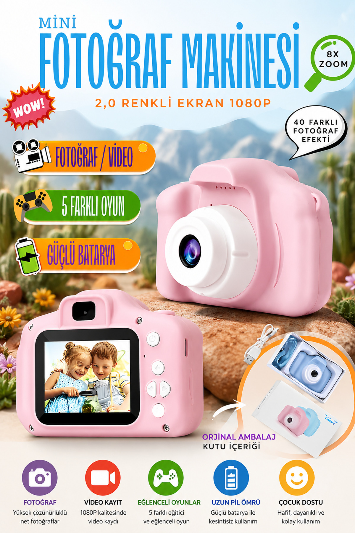 nextbuy Mini Retro Fotoğraf Makinesi Çocuk İçin Vintage 1080P SD Kart Girişli HD 2.0 İnc Ekran Video Kamera