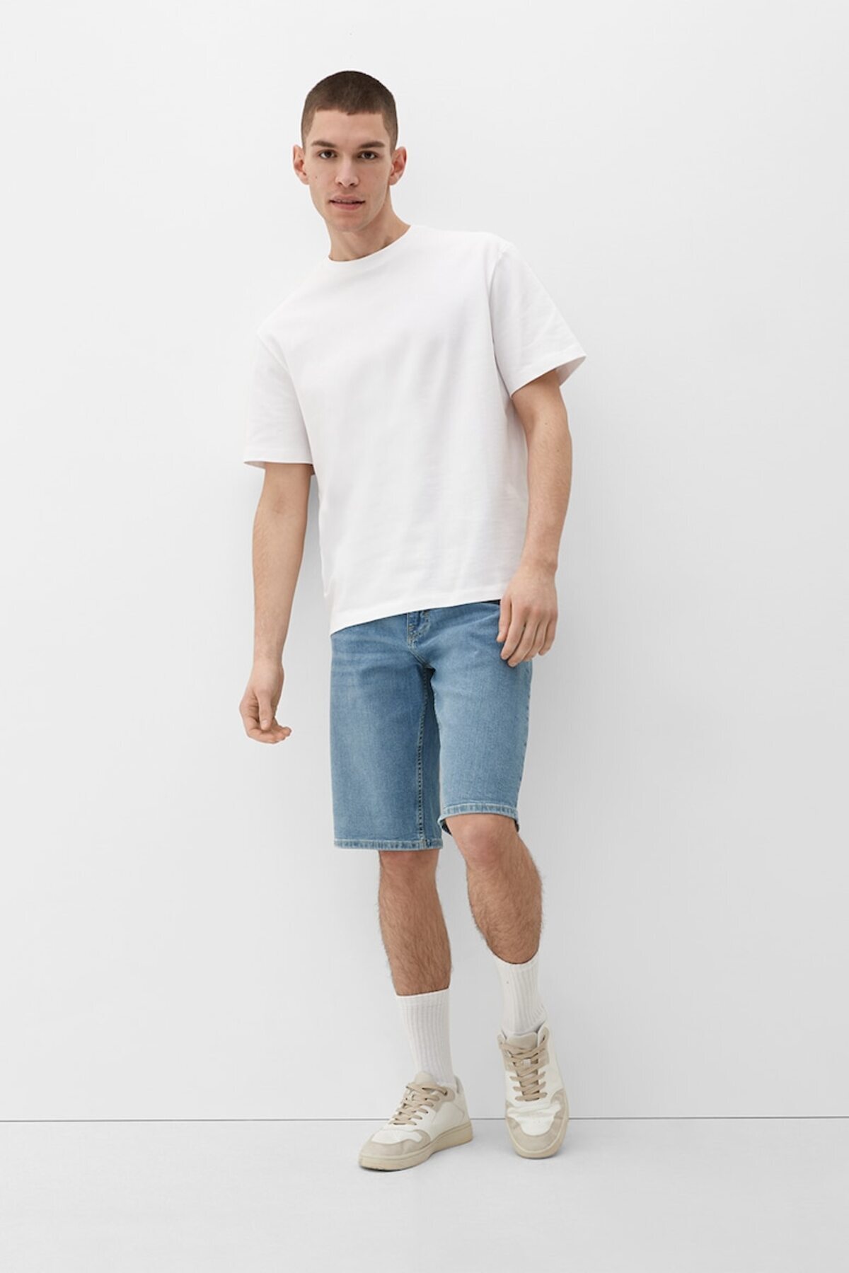 Erkek Asit Mavi Slim Fit Denim Şort Cepli Yazlık Jean Şort