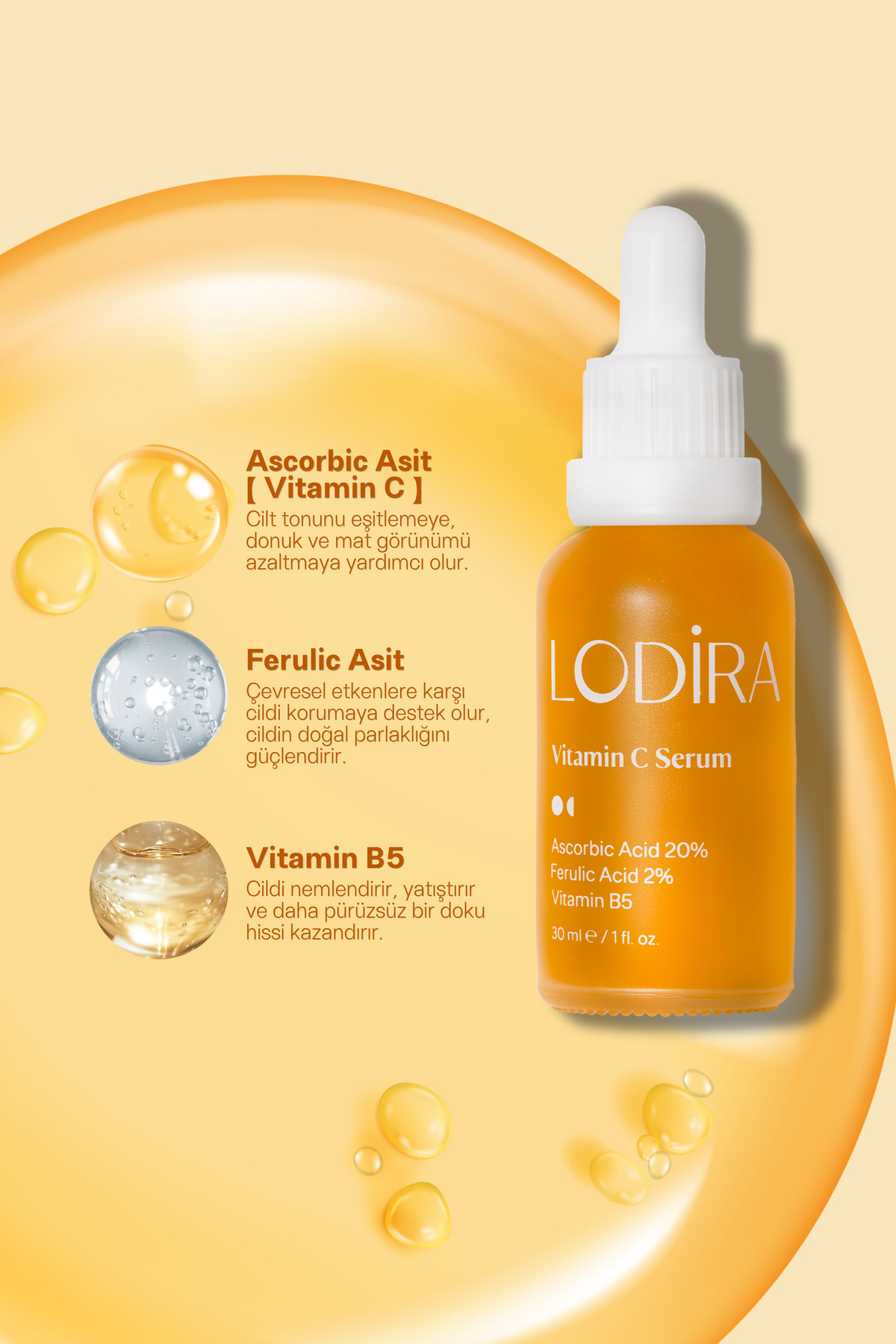 Ton Eşitleyici ve Aydınlatıcı Vitamin C Serum Ascorbic Asit, Ferulic Asit, Niacinamide 30 ml — LDR-004 — تصویر 4 از 8