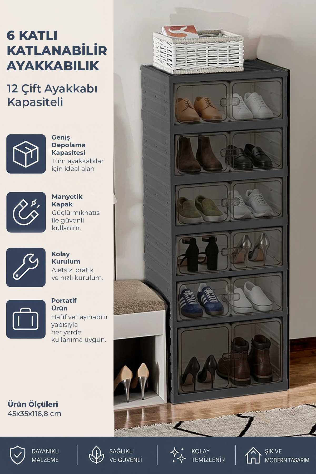 Foldable and Portable Portable Shoe Rack with 6 Layers and 12 Shoe Capacity - Large Wardrobe Shelf