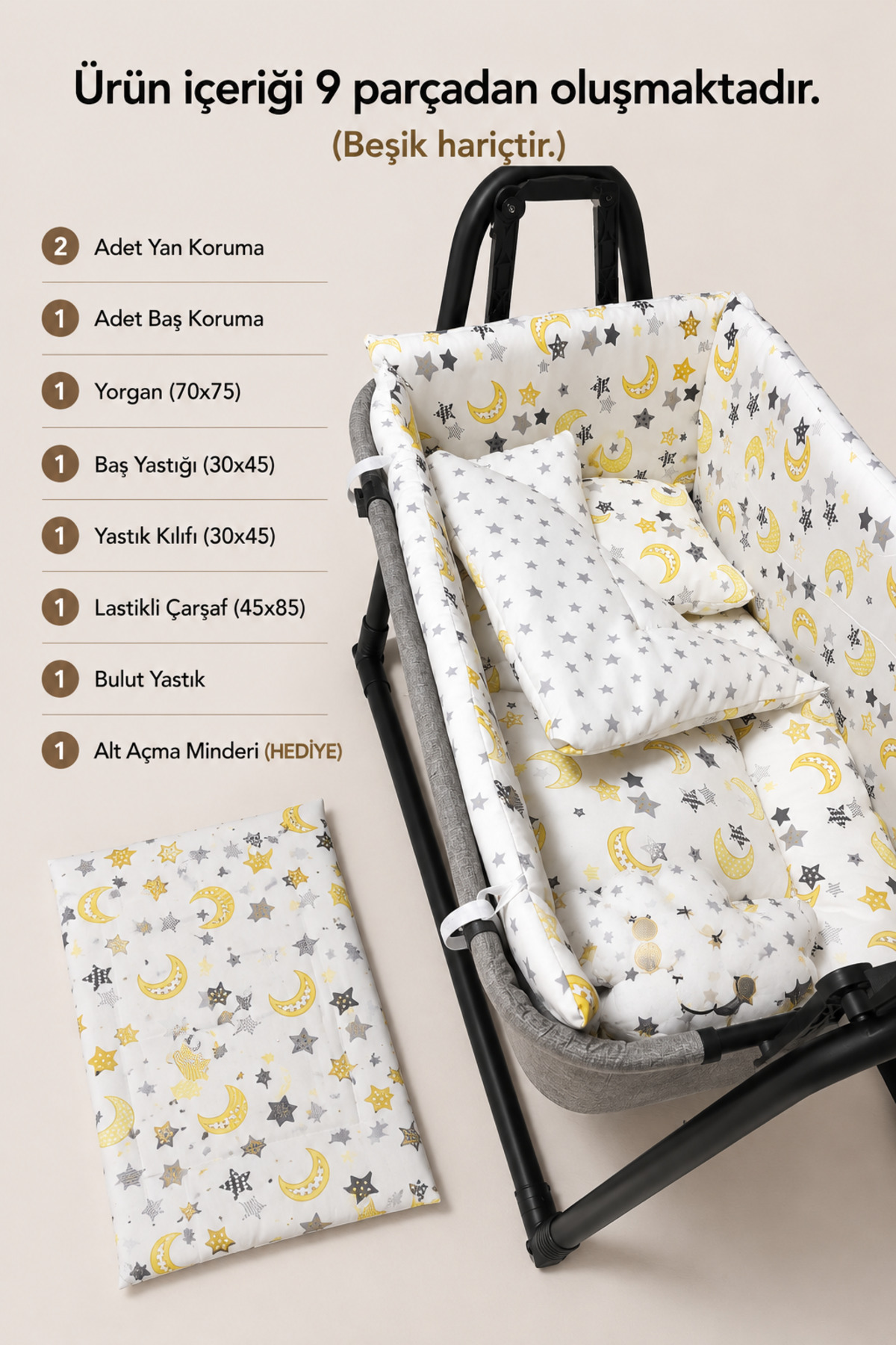 45x85 Baby Bedding Set - Excluding Crib - Sleeping Set for Portable Mother Side Rocking Crib
