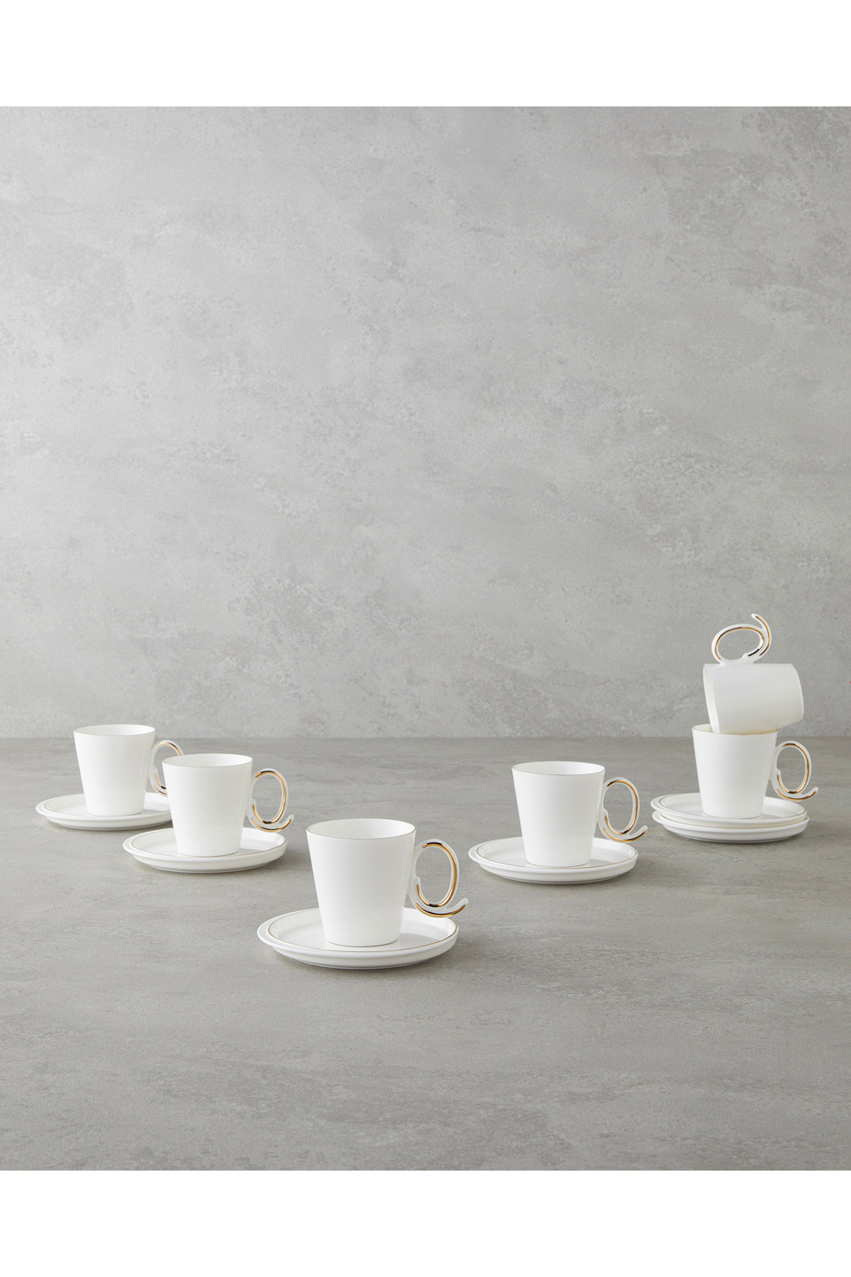 Ivory Porselen 12 Parça 6 Kişilik Kahve Fincan Takımı 85 ml Beyaz-Gold