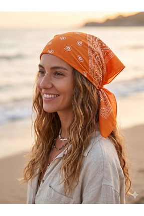 D scarf TURUNCU ETNİK DESEN HAKİ BANDANA