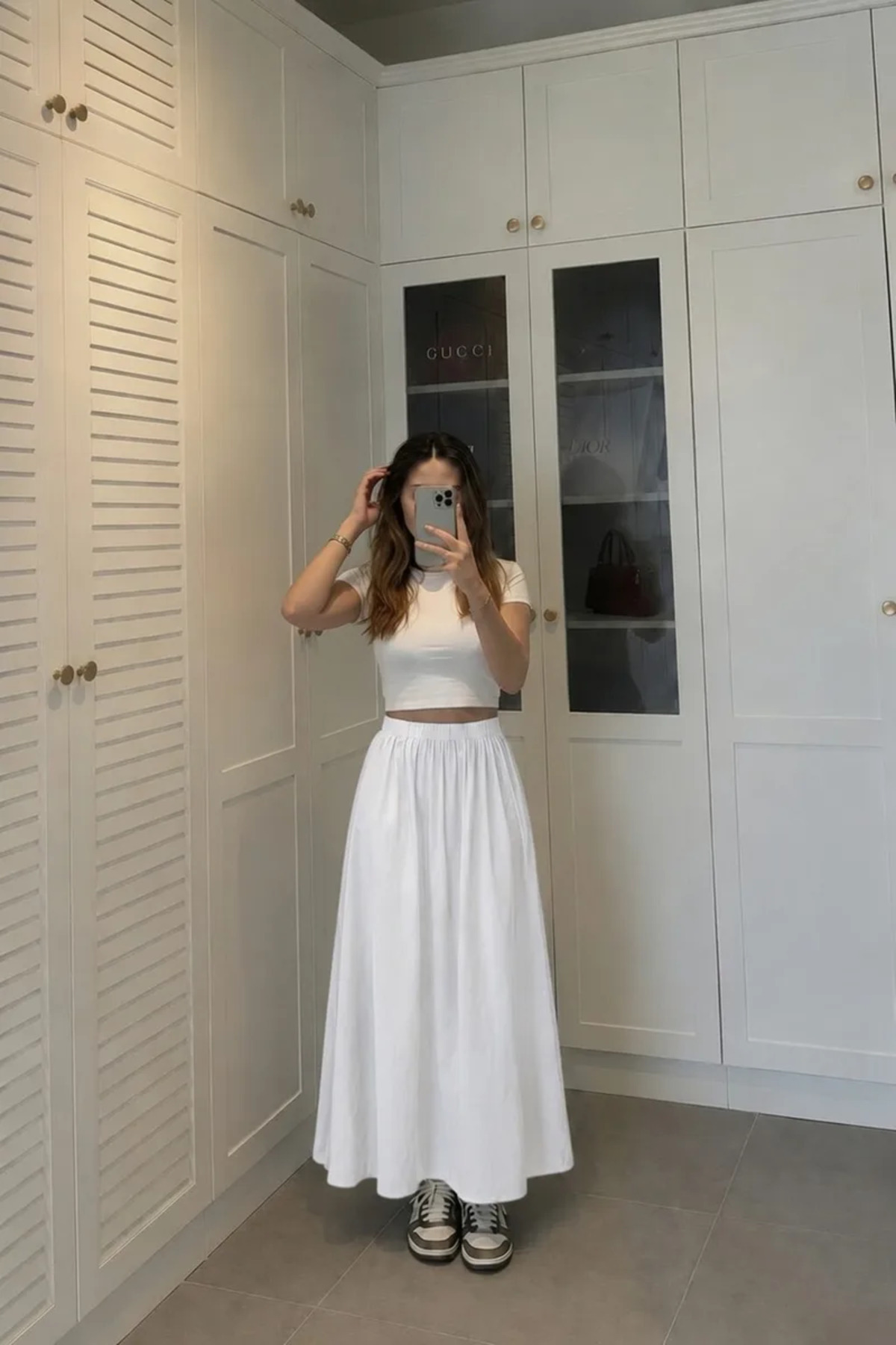 LUXINA GİYİM  Kadın Beyaz Poplin Kumaş Uzun Etek Beli Lastikli Günlük Maxi Etek 90 CM - Görsel 4