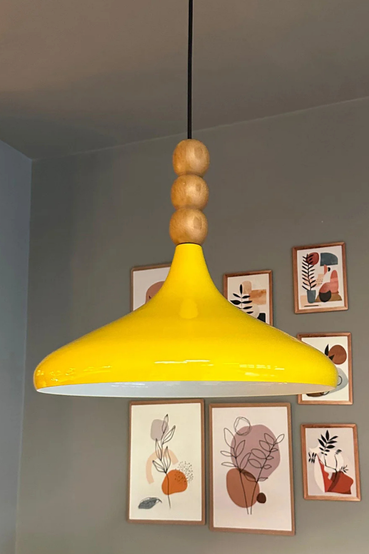 Light Yellow Wooden Beaded Single Chandelier Pendant Living Room Kitchen Boutique Lamp