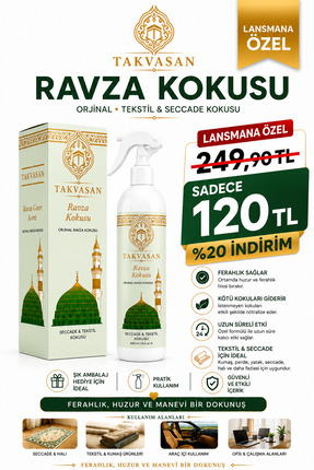 Takvasan Medine Ravza Kokusu 400 ml Alkolsüz Oda ve Ortam Kokusu Hediyelik