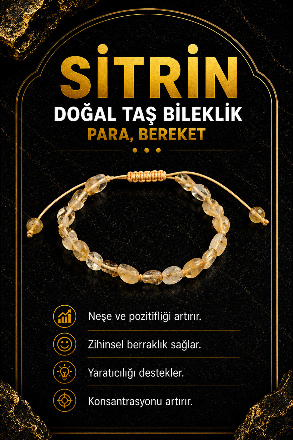OSMANLI DOĞAL TAŞ Orijinal & Sertifikalı Sitrin Doğal Taş Bileklik Kutulu El Yapımı Özel Tasarım Para Bereket Bileklik