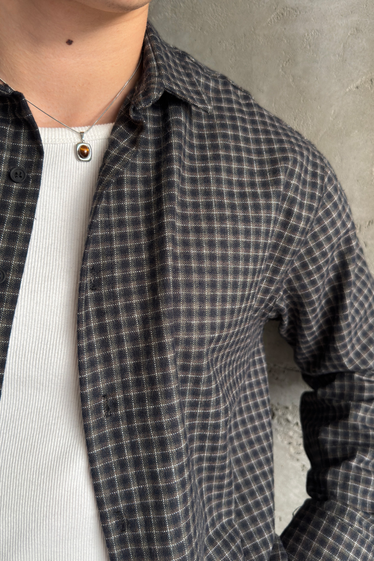 Erkek Oversize %100 Pamuk Ekose Gömlek — رنگارنگ HY26KE03016 — تصویر 6 از 8