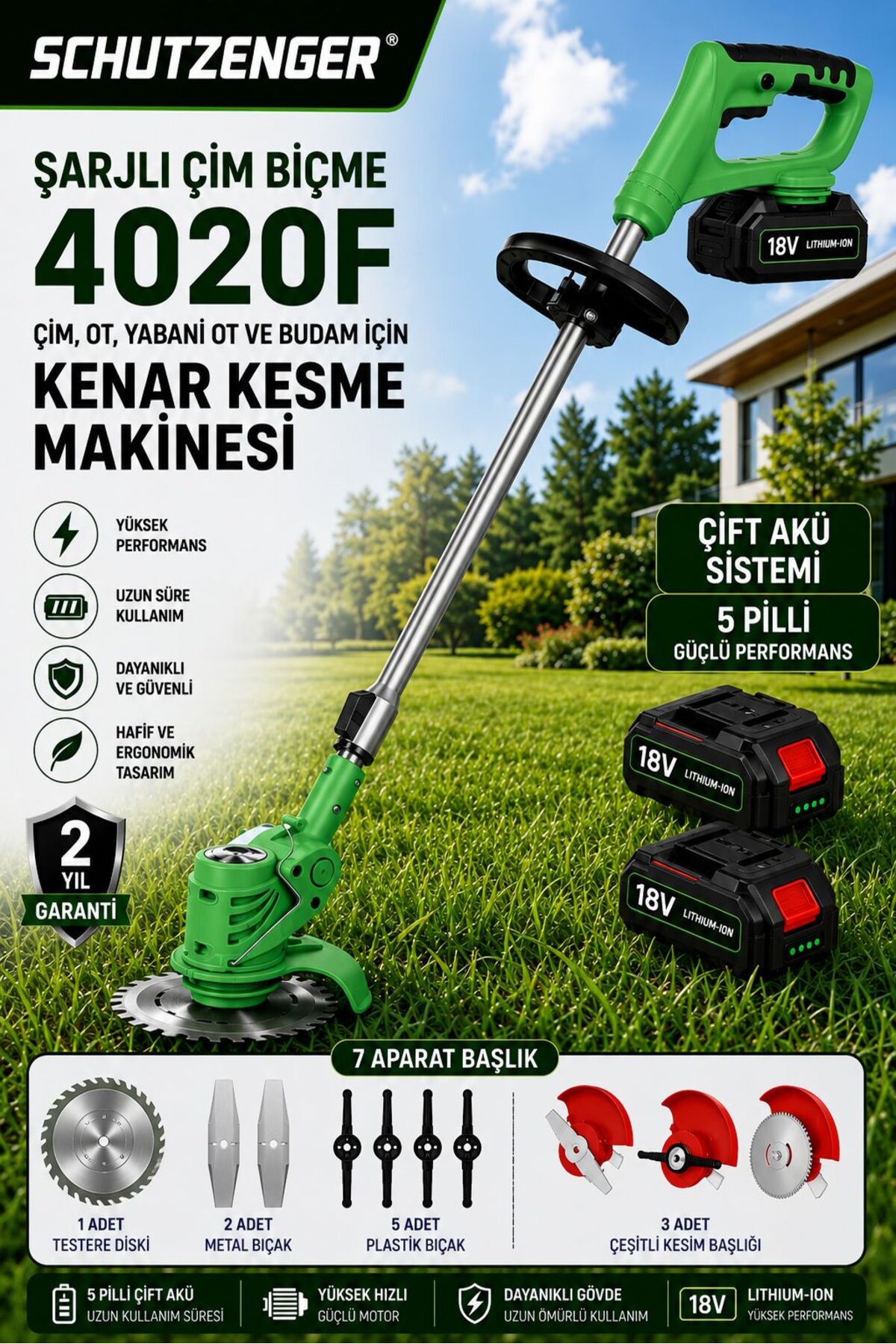 SCHUTZENGER 4020F ŞARJLI OT ÇİM BİÇME KENAR KESME MAKİNESİ 5 PİLLİ