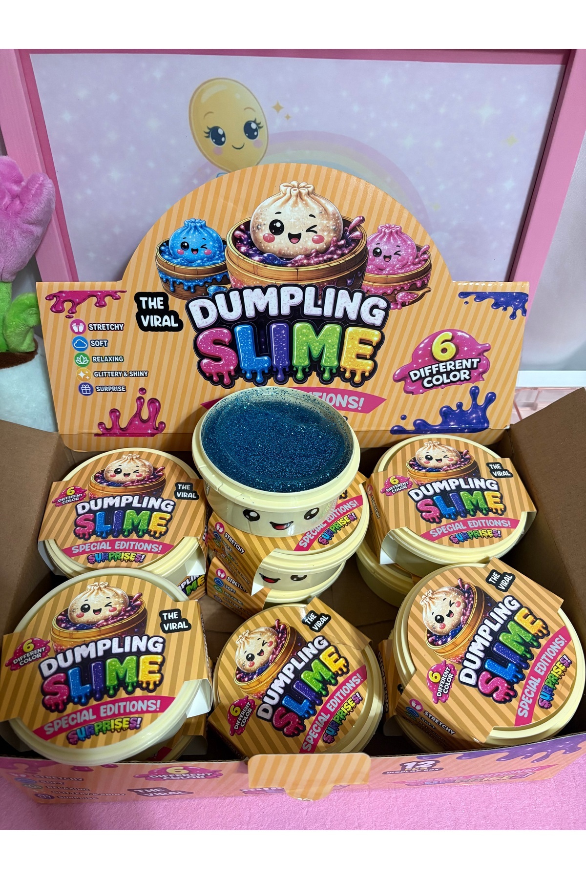 Genel Markalar Çin Mantısı Dumpling Simli Slime Renkli Esneyen Jel Oyuncak