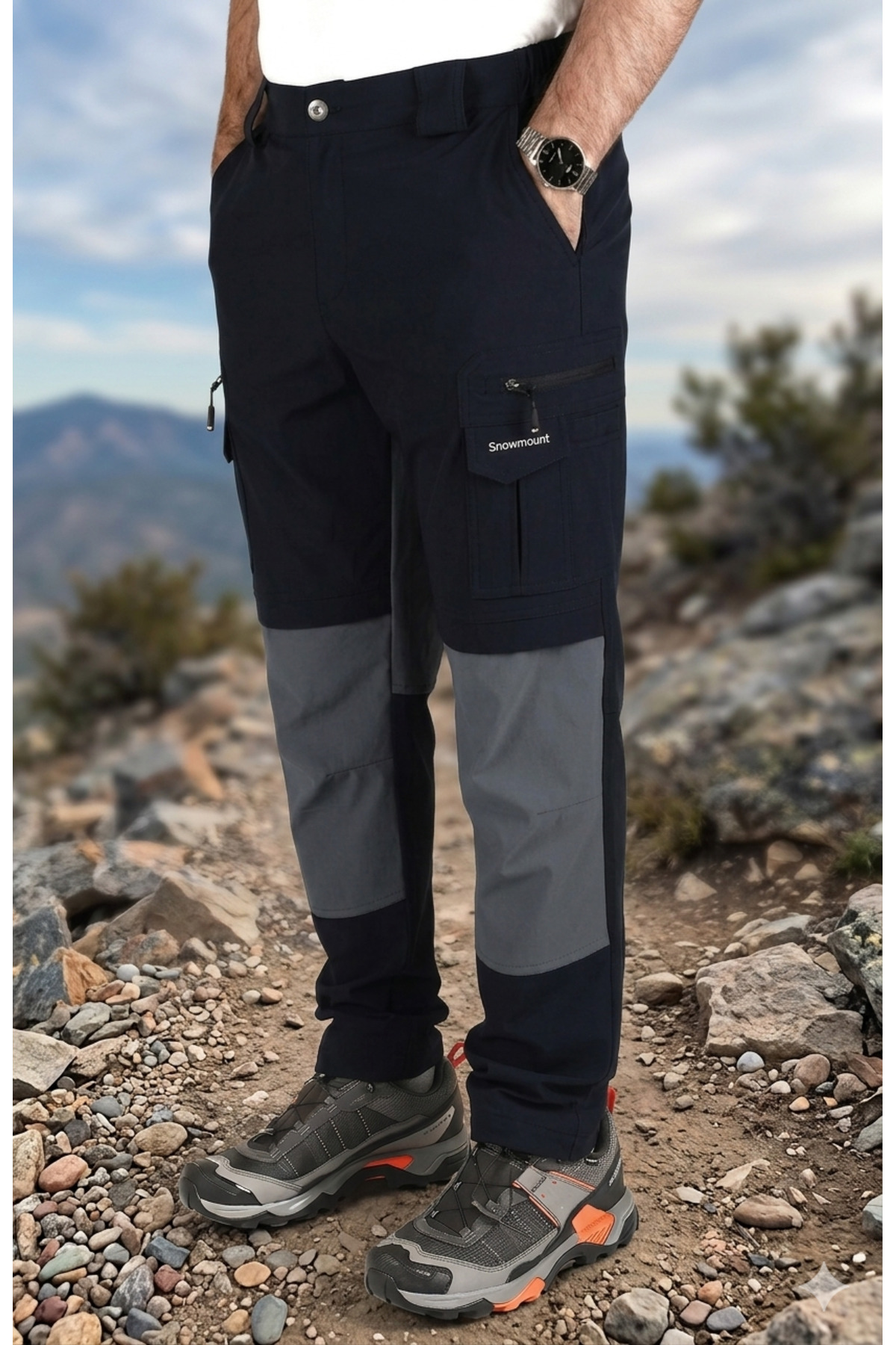 NEW MODEL! Men's Outdoor Lycra Water Repellent Tactical Cargo Pocket Style Seasonal Navy Gray Trekking Pants