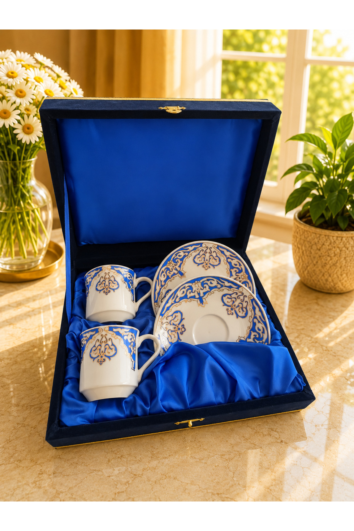 Velvet Boxed Crown Model Double Porcelain Cup Set
