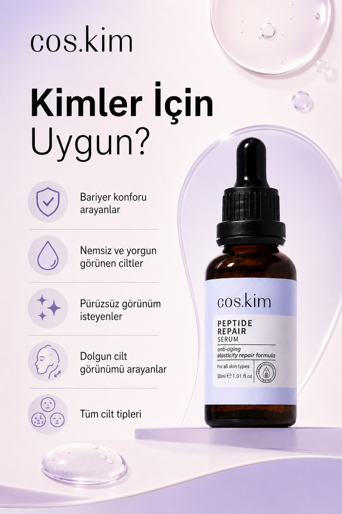 Peptit Içeren Onarıcı - Kırışıklık Ve Yaşlanma Karşıtı Cilt Bakım Serumu 30 ml — MK012 — تصویر 6 از 8