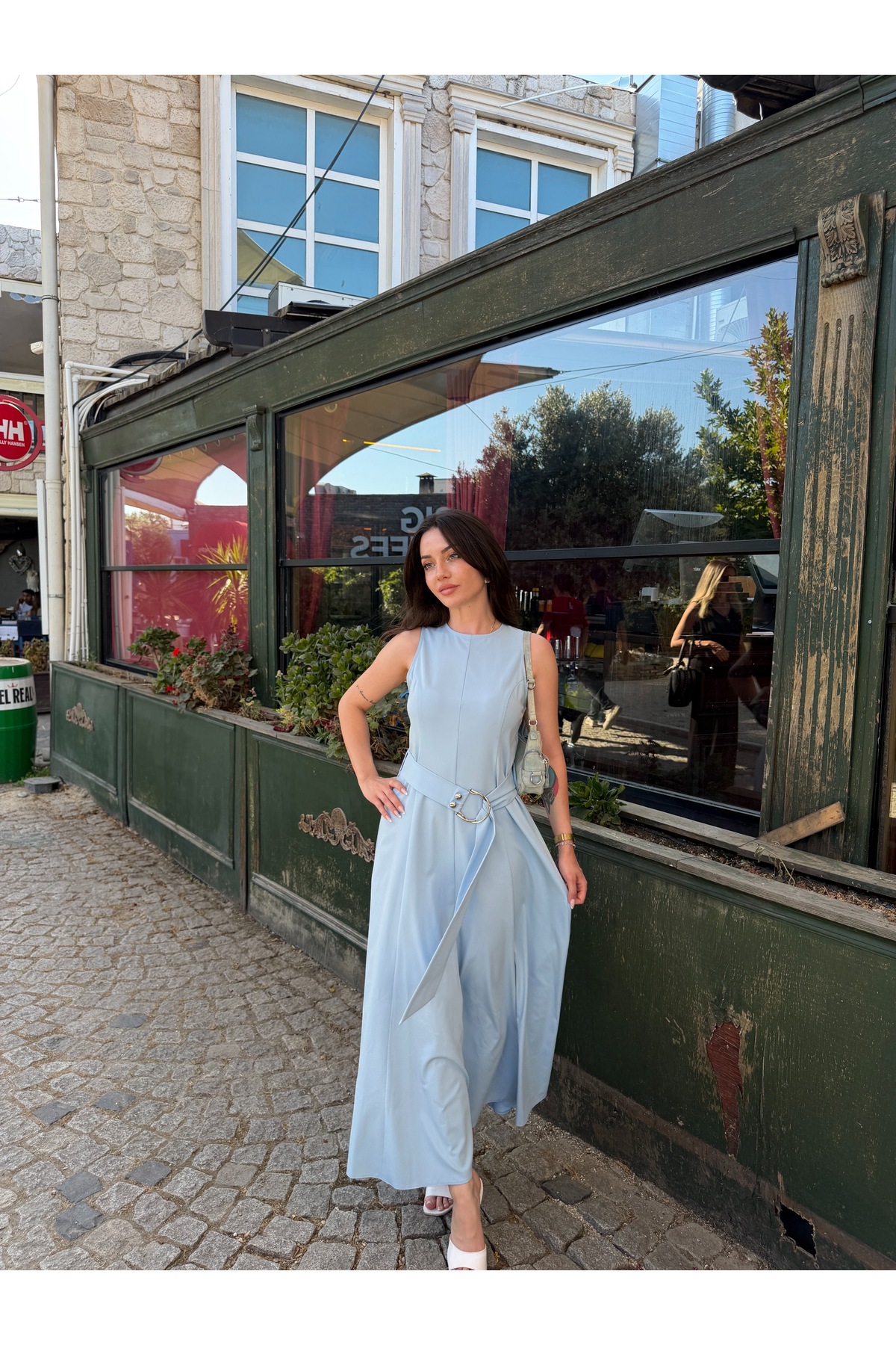 Sleeveless Long Belted Dress Polyviscose