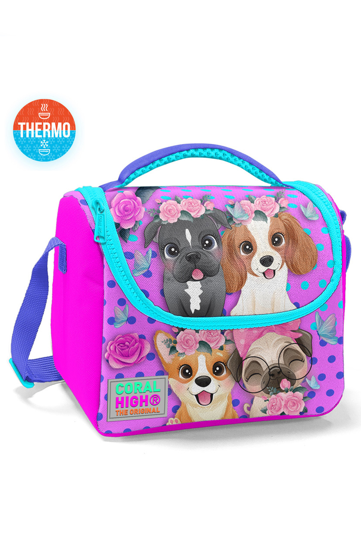 Pink Dog Patterned Thermo Lunch Bag And Wagonlife Lunch Box